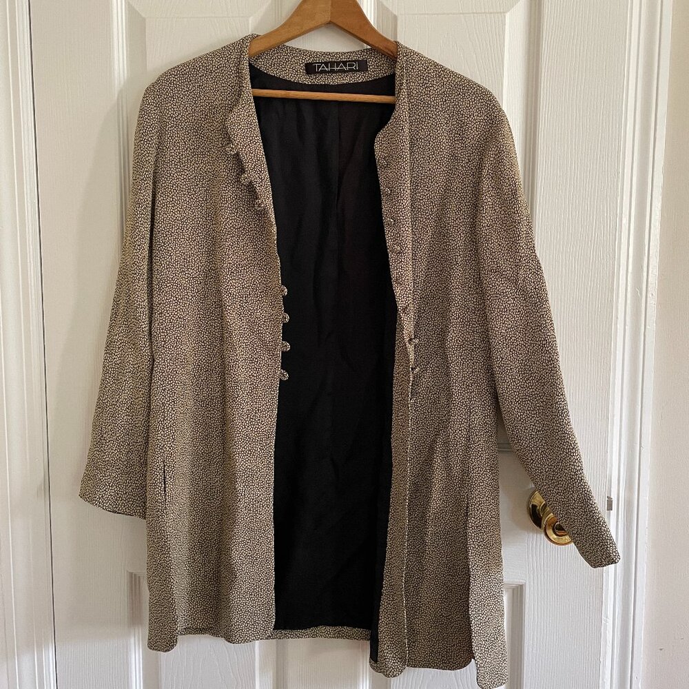 Share Tahari Womens Cardigan Blazer Medium Black Beige Multicolor Vintage Shacke